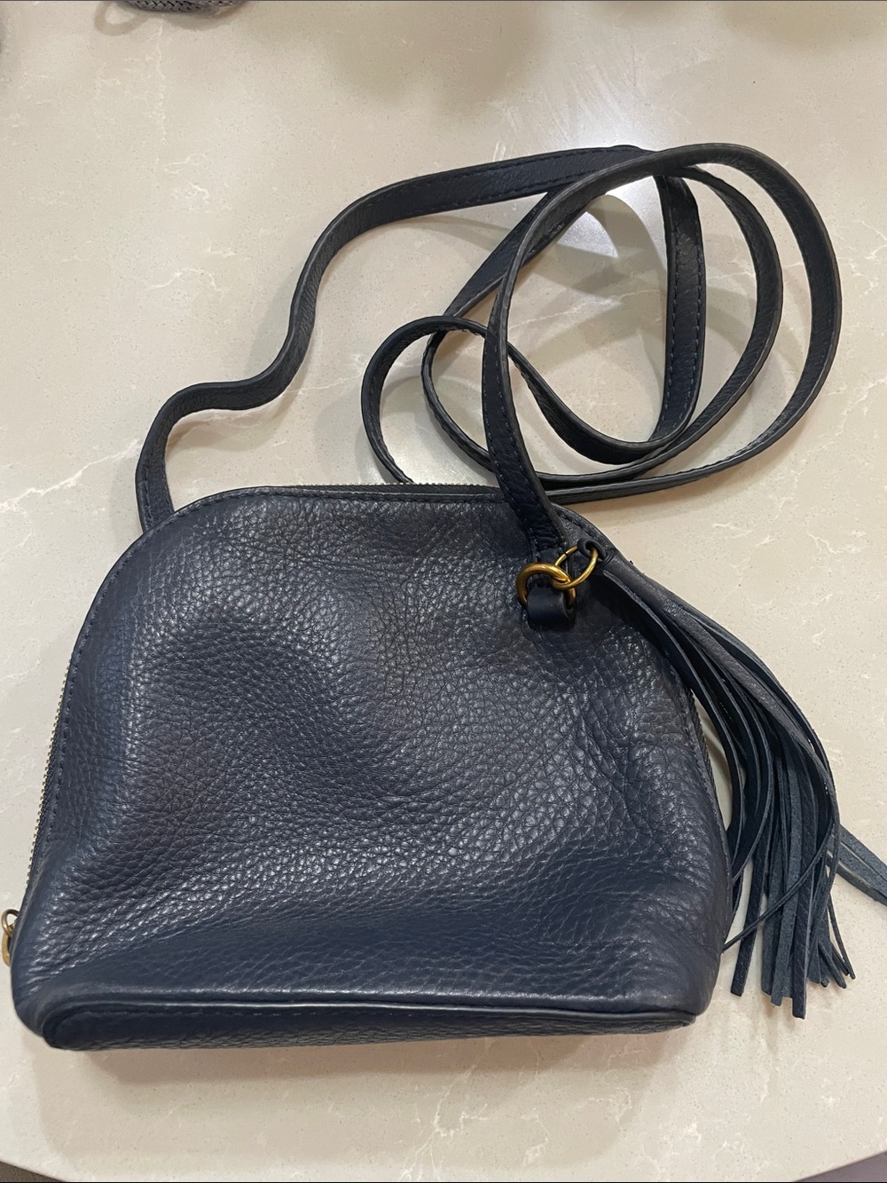 HOBO Navy Leather Crossbody with Tassel Accent